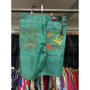 vintage green regal jeans y2k 90s jorts deadstock embroidered 44 x 15